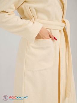 Женский махровый халат с шалькой кремовый МЗ-02 (131)