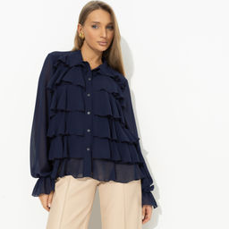 Блуза с воланами Гипнотический стиль (синяя) - Charutti фото 2