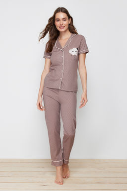 Trendyolmilla Vizon Bask?l? Gomlek-Pantolon Orme Pijama Tak?m? THMSS21PT0876 фото 9