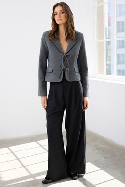 Antrasit Baglama Detayl? K?sa Kase Dokuma Blazer Ceket TWOAW26BC00017 - Trendyolmilla фото 2