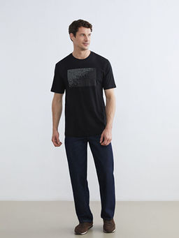 Bisiklet Yaka Bask?l? Penye Erkek Ti??rt