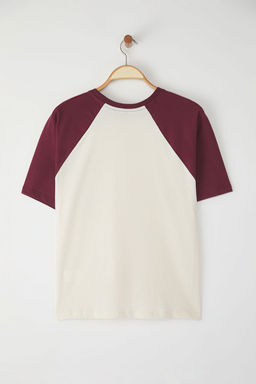 Tas %100 Kal?n Pamuklu Renk Bloklu Sloganl? Relaxed/Rahat Kesim Orme T-Shirt TWOSS24TS00134