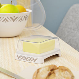 Масленка пластмассовая Эстетика 14,5х10,5х7см, прозрачная крышка, бело-бежевый (Россия) - Домашняя мода фото 8