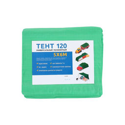 Тент защитный, 6×5 м, плотность 120 г/м², УФ, люверсы шаг 1 м, зелёный