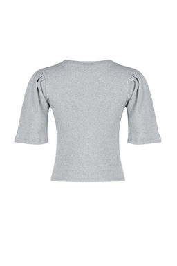 Gri Melanj Balon Kollu Bisiklet Yaka Fitilli Esnek Orme Bluz TWOSS24BZ00160