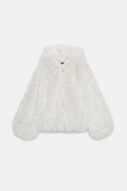 SHORT FAUX FUR COAT WITH HOODIE - Zara фото 3