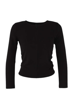 Siyah Fitted/Vucuda Oturan Cift Gorunumlu Yar?m Fermuarl? Cift Katl? Orme Bluz TWOAW26BZ00031