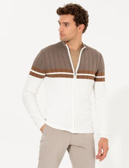 Белый облегающий трикотажный кардиган с высоким воротником - Cacharel фото 7