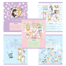 Цена за 6шт. Тетрадь 12 л. BRAUBERG, клетка, обложка картон, "КОРГИ"