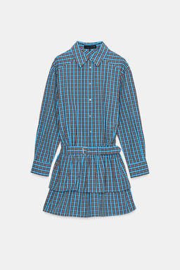 SHORT CHECKED DRESS WITH BELT AND RUFFLES - Zara фото 11