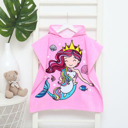 Полотенце - пончо детское LoveLife «Русалочка», махра, 60×120 см, хлопок 100%, розовое