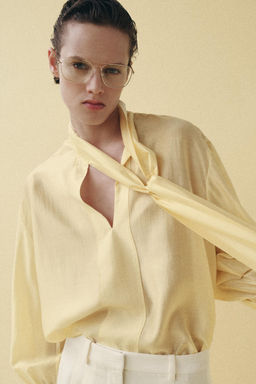 CAMISA SATINADA LAZADAS ZW COLLECTION / Amarillo - Zara фото 13