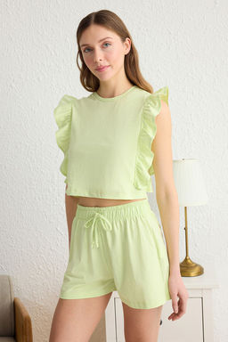 Trendyolmilla Pembe %100 Pamuklu F?rf?rl? Sortlu Orme Pijama Tak?m? THMSS23PT00175  фото 13