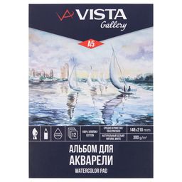 VISTA-ARTISTA WCTC-A5 Альбом для акварели 100% хлопок 300 г/м2 A5 14.8 х 21 см склейка с одной стороны 12 л. Попутный ветер среднезернистая