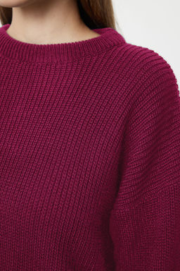 Bordo Genis Kal?p Fitilli Yumusak Dokulu Triko Kazak TWOAW25KZ00342