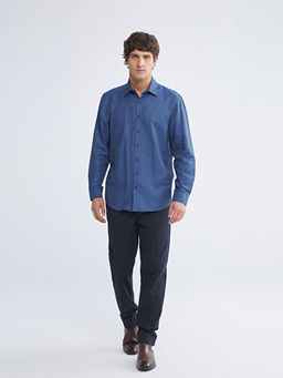 ?nden D??me Kapamal? D?z Uzun Kollu Erkek G?mlek