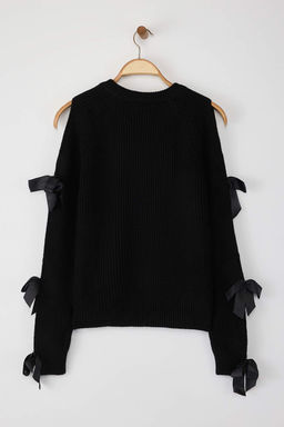 Siyah Kol Kurdele Fiyonk Detayl? Triko Kazak TWOAW25KZ00388 - Trendyolmilla фото 7