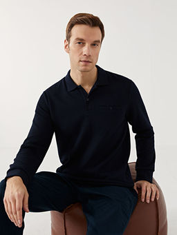 Polo Yaka Uzun Kollu Erkek Sweatshirt