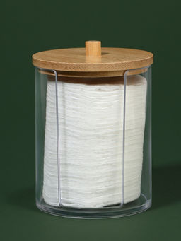 Органайзер для ватных дисков «BAMBOO», с крышкой, d=7×10.1 см, прозрачный, коричневый