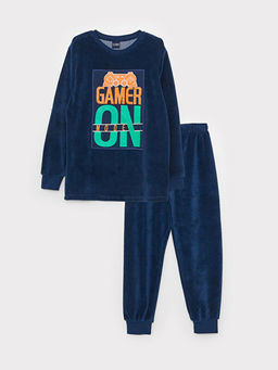 Bisiklet Yaka Bask?l? Uzun Kollu Erkek ?ocuk Pijama Tak?m?