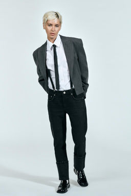 HIGH-WAIST TRF STOVE PIPE FOLDED JEANS - Zara фото 28