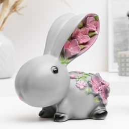 Копилка для денег Зайка с цветами, гипс, серая, 20?20?10 см