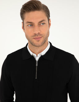 Siyah Regular Fit Fermuarl_ Polo Yaka Triko Kazak - Pierre cardin фото 2