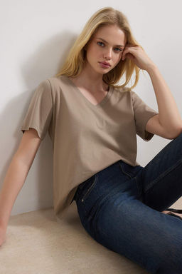 Vizon %100 Pamuk Basic V Yaka Orme T-Shirt TWOSS23TS00001