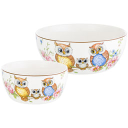 Набор салатников 2 пр. 600 мл 14*14*6 см + 1,6 л 20*20*7,5 см "Совушки" NEW BONE CHINA