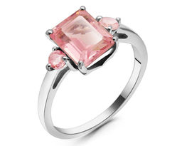 Кольцо из серебра морганит, Багет