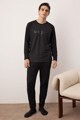 Siyah Bask_l_ Reglan Kol _rme Pijama Tak_m_ TMNAW23PT00032