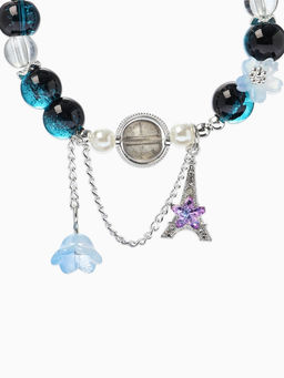 Браслет с подвесками "Сахарный" башня с цветами, шар №10/8, цвет чёрно-синий в серебре