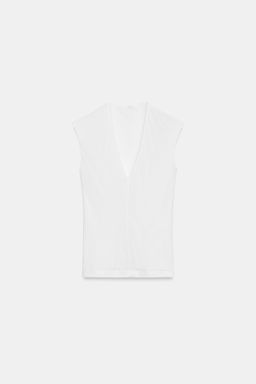 CAMISETA RIB ESCOTE PICO / Blanco - Zara фото 4