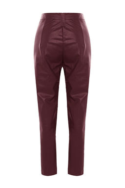 Limited Edition Bordo Havuc Dokuma Onden Dugmeli Suni Deri Pantolon TWOAW22PL0083