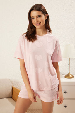 Trendyolmilla Pembe Pamuklu Kalpli Sortlu Orme Pijama Tak?m? THMSS25PT00285