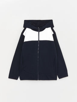 Kap??onlu Uzun Kollu Reflekt?r Detayl? Erkek ?ocuk Fermuarl? Sweatshirt