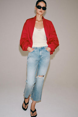 JEANS ZW COLLECTION RELAXED BOOTCUT TIRO MEDIO CROPPED / Azul claro - Zara фото 5