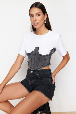 Antrasit Denim Detayl? Crop Vatkal? Orme Bluz TWOSS24BZ00578