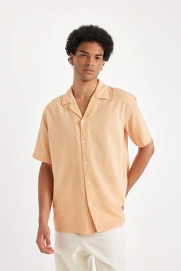 Хлопковая рубашка с коротким рукавом и открытым воротником Relax Fit