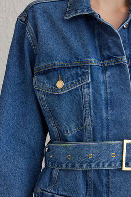 Mavi Kemerli Cep Detayl? Denim Ceket TWOSS25CE00004 - Trendyolmilla фото 4