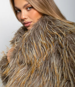 Шуба #КТ4011 (1), бежево-серый - Dommod фото 5