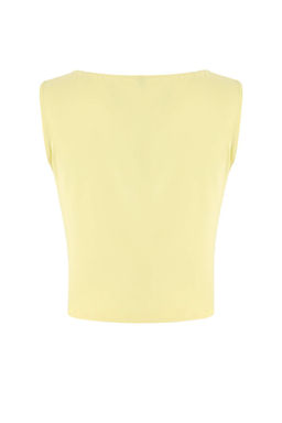 Teen Ac?k Sar? Fitted/Vucuda Oturan Kay?k Yaka Kolsuz Crop Pamuklu Esnek Orme Bluz TWOSS26BZ00035