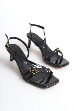 Trendyol Shoes Siyah Rugan Gold Tokal? Arkas? Ac?k Kad?n Topuklu Sandalet TAKSS25TO00017 - Trendyolmilla фото 8