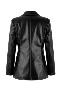 Siyah Fitted/Vucuda Oturan Tek Dugme Kapama Astarl? Vatkal? Suni Deri Blazer Ceket TWOSS26BC00017 - Trendyolmilla фото 8