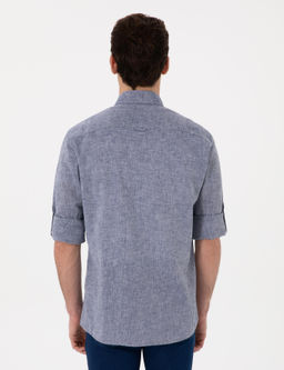 Рубашка Pierre Cardin Regular Fit темно-синяя с длинным рукавом