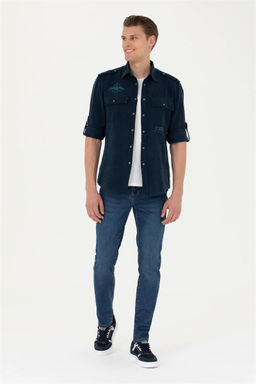 Мужская темно-синяя рубашка с длинным рукавом - U.s. polo assn фото 11