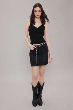 Siyah Dantel Detayl? Ask?l? Fitted/Vucuda Oturan Orme Atlet TWOSS25AL00013