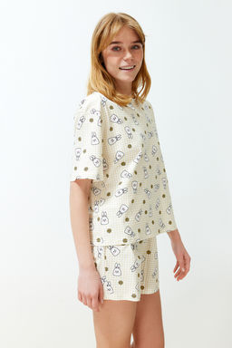 Trendyolmilla Sar?-Cok Renkli %100 Pamuklu Potikare Sortlu Orme Pijama Tak?m? THMSS24PT00211 фото 2