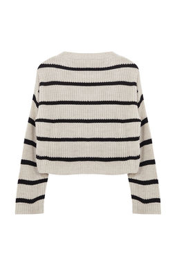 Krem Crop Genis Kal?p Basic Cizgili Triko Kazak TWOAW23KZ00390