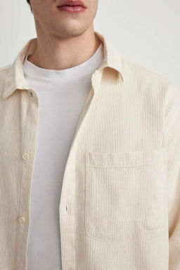 Рубашка оверсайз с широким вырезом поло и длинными рукавами из хлопка - Defacto фото 10